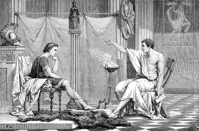 Alexandre le Grand 356-323 av. J.-C. en tant que jeune homme, écoutant son tuteur Aristote, vers 1875 - Unbekannt
