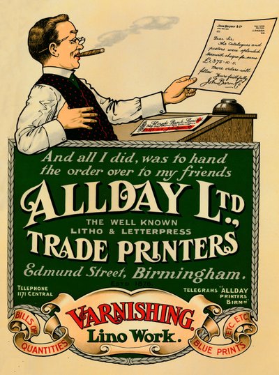Publicité pour Allday Ltd., Trade Printers, 1910 - Unbekannt