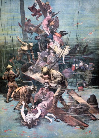 Un accident à Santander, plongeurs cherchant les corps des victimes, 1893 - Unbekannt