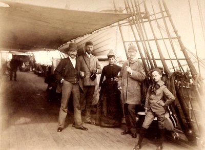 À bord du Fulda, montrant D. Blottnitz, Frau Dr. Hildebrand Koch, Kirchner, et Wilh. Mallinkrodt traversant l