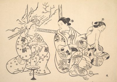 Une Oiran assise dans un salon applique le traitement au feu sur le dos nu d