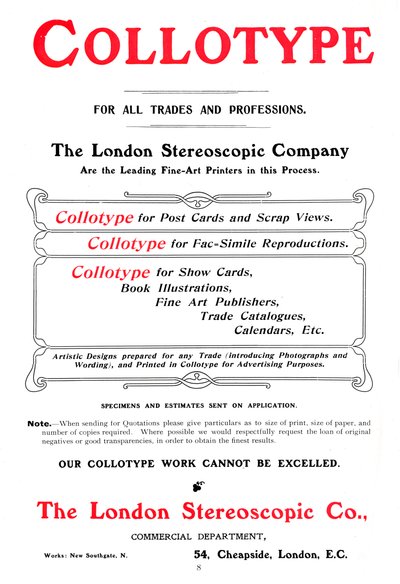 Une publicité pour le procédé Collotype offert par la London Stereoscopic Company, 1903 - Unbekannt