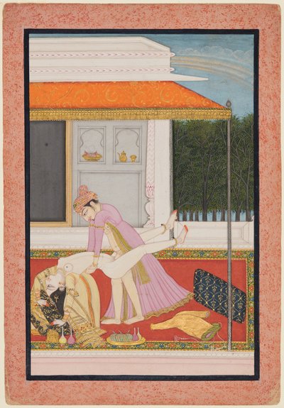 Un couple amoureux, probablement Raja Mahendra Pal de Basohli r. 1806-1813 avec une favorite... vers 1810 - Unbekannt