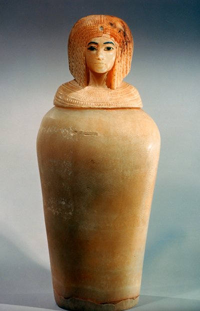 Ancien vase canope égyptien avec un couvercle en forme de tête de femme royale, vers 1344-1336 av. J.-C. - Unbekannt
