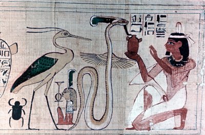 Papyrus égyptien ancien de la mort agenouillé devant un serpent - Unbekannt