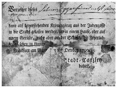 Antisémitisme : un laissez-passer délivré aux Juifs à Francfort, 1790 - Unbekannt