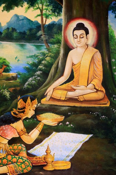 Bouddha ascétique recevant un bol de riz au lait de Nandabala - Unbekannt