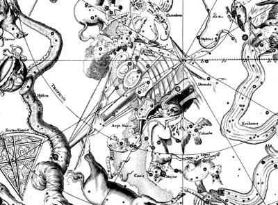 Carte astronomique, centrée sur la constellation sud de l