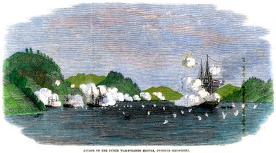 Attaque sur le vapeur de guerre néerlandais Medusa, en face de Simonoseki, Japon, 1863 - Unbekannt