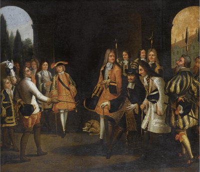Audience de Louis XIV avec le tsar Pierre le Grand à Versailles, 1717, première moitié du 18e siècle - Unbekannt