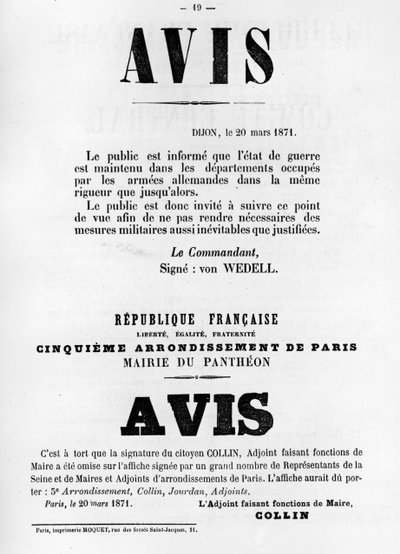 Avise, des affiches politiques françaises de la Commune de Paris, mai 1871 - Unbekannt