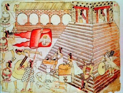 Guerriers aztèques défendant le temple de Tenochtitlan contre les conquistadors - Unbekannt