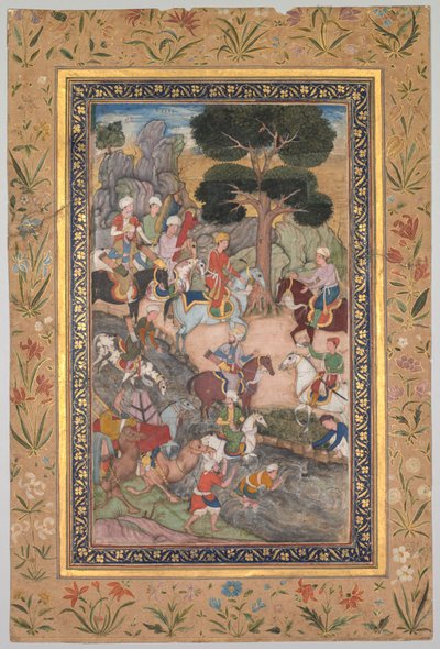 Babur rencontrant le sultan Ali Mirza à la rivière Kohik, du Babur-nama Mémoires de Babur, c. 159 - Unbekannt