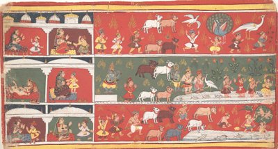 Bakasura, le démon grue, arrive à Brindavan... un Bhagavata Purana dispersé..., vers 1700 - Unbekannt