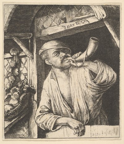 Boulanger soufflant dans une corne, 1610-85 - Unbekannt