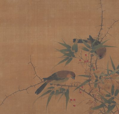Branche de bambou avec baies et oiseaux, 17ème siècle - Unbekannt