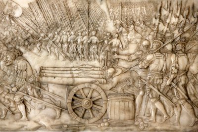 Basilique de Saint-Denis, Tombe de François 1er roi de France et Claude de France, Bas-relief de la fondation, Représentation de la bataille de Marignan en 1515 - les troupes de l