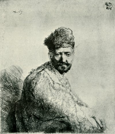 Homme barbu avec un bonnet oriental en fourrure et une robe : le père de l