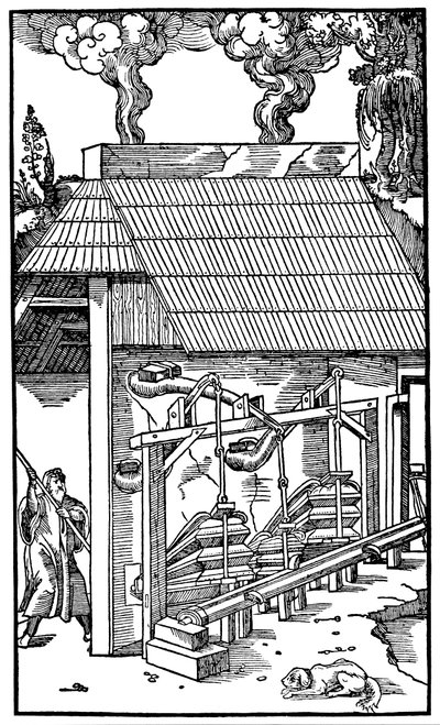 Soufflets alimentant un fourneau de fusion, 1556 - Unbekannt