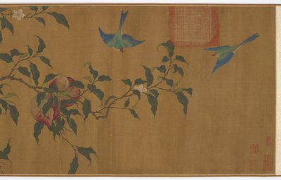 Oiseaux parmi les branches de pêcher, dynastie Qing, 18ème siècle - Unbekannt