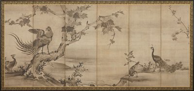 Oiseaux, fleurs et arbres : au dos, bambous - Unbekannt