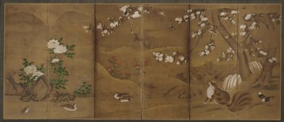 Oiseaux, fleurs des saisons et civettes, période Muromachi ou Momoyama, XVIe siècle - Unbekannt