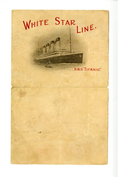 Papeterie vierge du R.M.S Titanic [donnée aux Hurds par un survivant inconnu], vers 1912 - Unbekannt