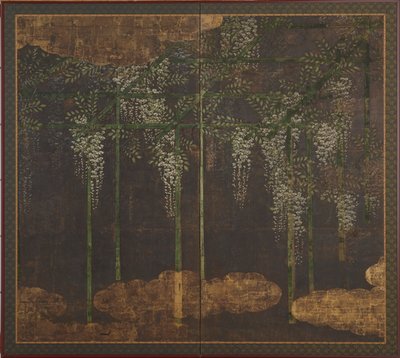 Glycine en fleurs sur une treille en bambou, période Momoyama, 16e-17e siècle - Unbekannt