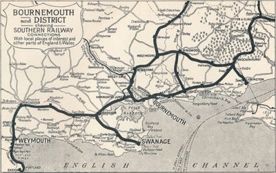 Bournemouth et district, montrant les connexions de la Southern Railway, 1929 - Unbekannt