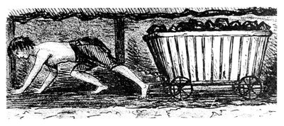 Garçon tireur dessinant un chariot contenant du charbon le long d