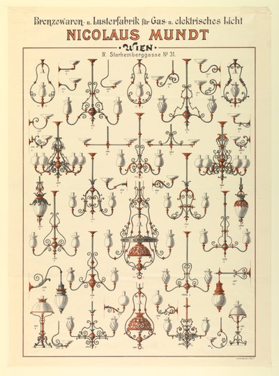 Affiche, Publicité pour des luminaires à gaz, vers 1895 - Unbekannt
