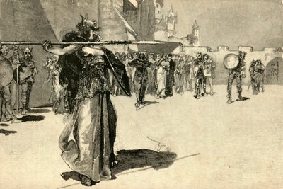 Brunhild, la reine-guerrière, lance sa lance sur le bouclier de Gunther, 1882 - Unbekannt