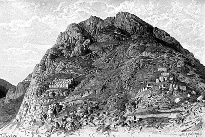 Bâtiments des Incas sur le Cerro De Las Carceles à Ollantaytambo, Pérou, 1895 - Unbekannt