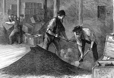 Emballage du thé dans les entrepôts de la East & West India Dock Company, Londres, 1874 - Unbekannt