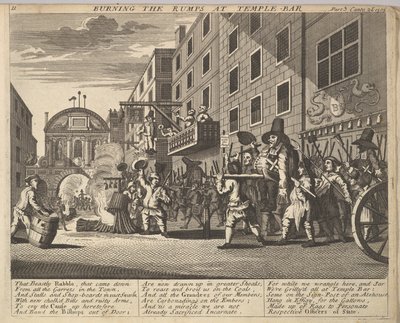 Brûler les Rumps à Temple Bar Planche 11 : Illustrations de Hudibras de Samuel Butler, 1725-30 - Unbekannt