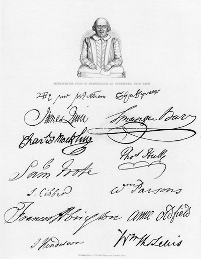 Buste de Shakespeare et signatures d