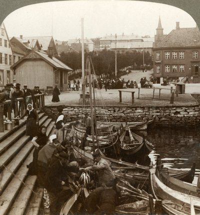 Achat de poisson dans un port de commerce arctique animé, Tromsø 69° 38 N. Lat., Norvège du Nord, 1902 - Unbekannt
