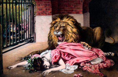 Lion en cage avec femme endormie, XIXe siècle - Unbekannt
