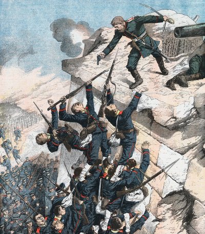 Le capitaine Lebedief défendant héroïquement le bastion à Port Arthur, guerre russo-japonaise, 1904-5 - Unbekannt