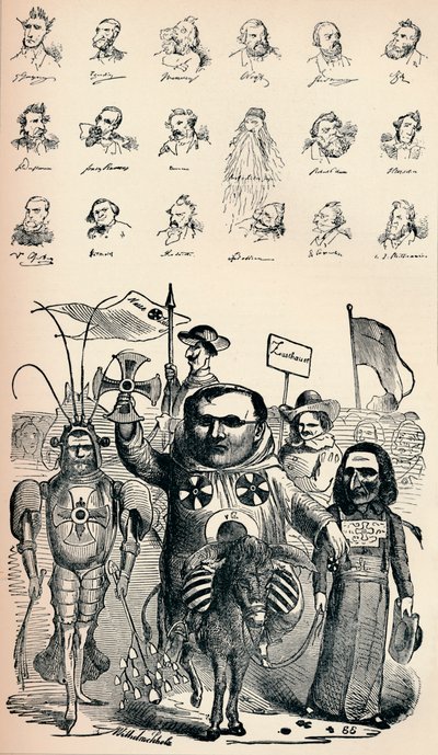 Caricatures des membres de la Conférence nationale à Francfort et du Prussian Kreuz-Zeitung - Unbekannt