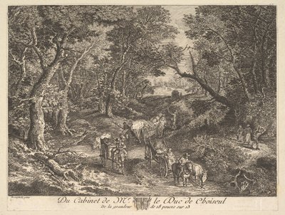 Chariots sur un chemin à travers les bois d