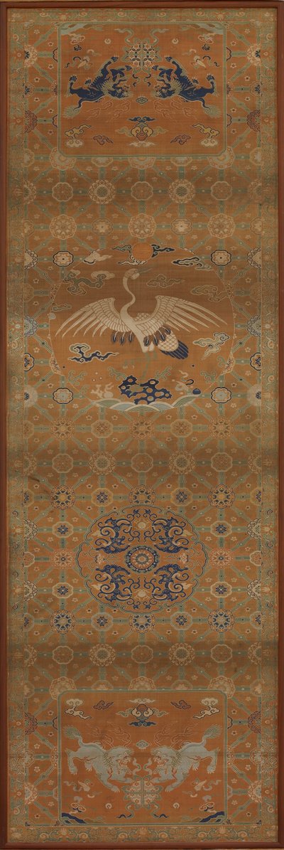 Housse de chaise avec une grue, des lions, des dragons, des symboles auspices..., dynastie Qing, XVIIIe siècle - Unbekannt