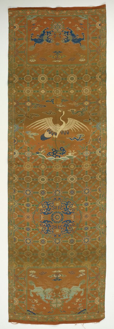 Housse de chaise avec une grue, des lions, des dragons, des symboles auspices et des fleurs - Unbekannt