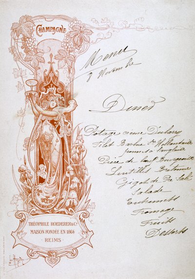 Publicité pour le champagne sur un menu, 19e siècle - Unbekannt