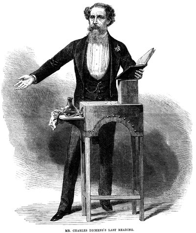 Charles Dickens 1812-70 donnant sa dernière lecture publique à St James
