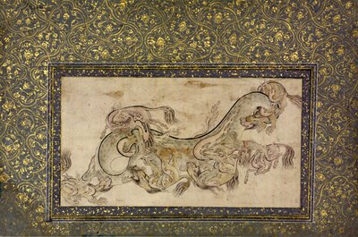 Chilins créatures chimériques chinoises combattant un dragon - Unbekannt
