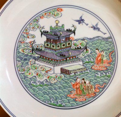 Plat en porcelaine chinoise montrant la triade taoïste, 18ème siècle - Unbekannt