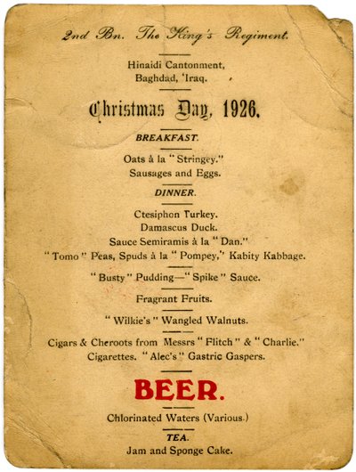 Menu du jour de Noël, 2e Bataillon du Régiment des Rois, Irak, 1926 - Unbekannt