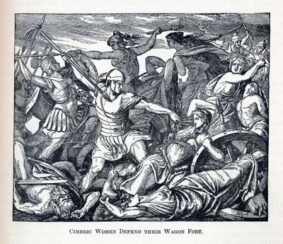 Les femmes cimbres défendent leur fort de chariots, 1882 - Unbekannt