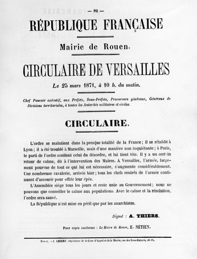 Circulaire de Versailles, des affiches politiques françaises de la Commune de Paris, mai 1871 - Unbekannt
